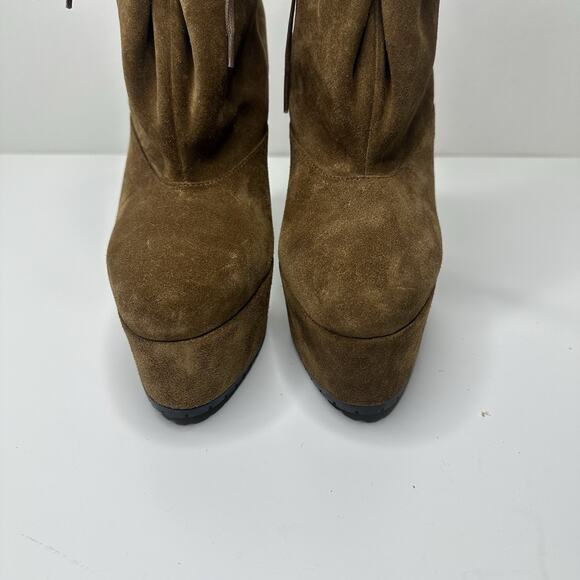 Alaia Trekk 39.5/ US 9.5 Booties Brown Suede Leather Lace Up Platform Heel Boots - Picture 10 of 15